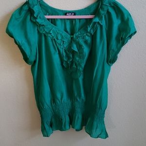 Allen B-Emerald Green Ruffled Top